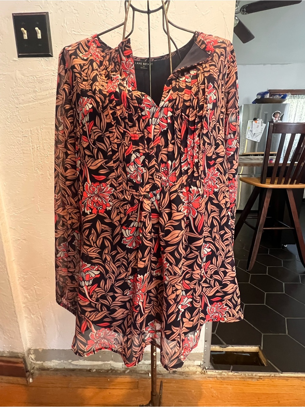 Lane Bryant Black Floral Blouse - Red & Tan Print
